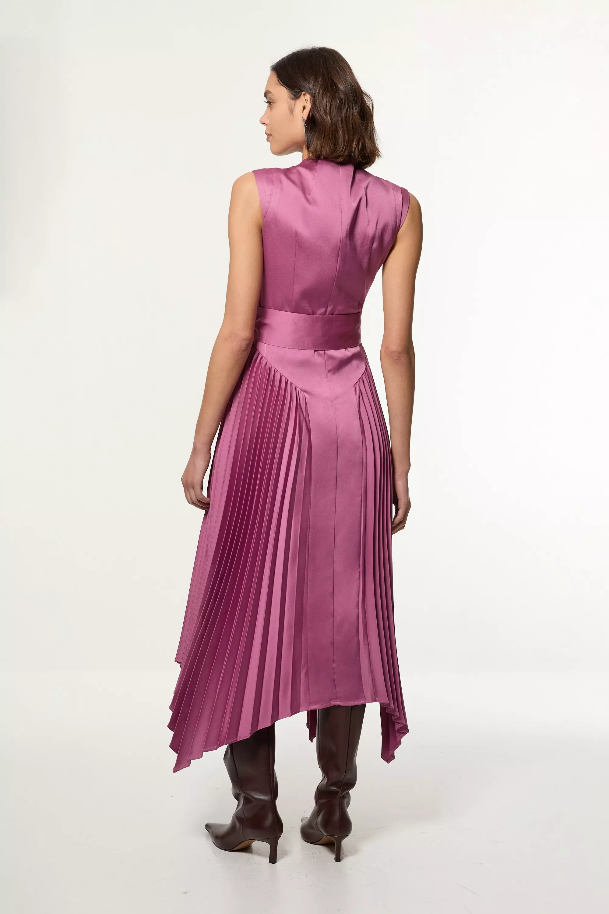 Satin Back Crepe Pleat Woven Midaxi Dress | Karen Millen